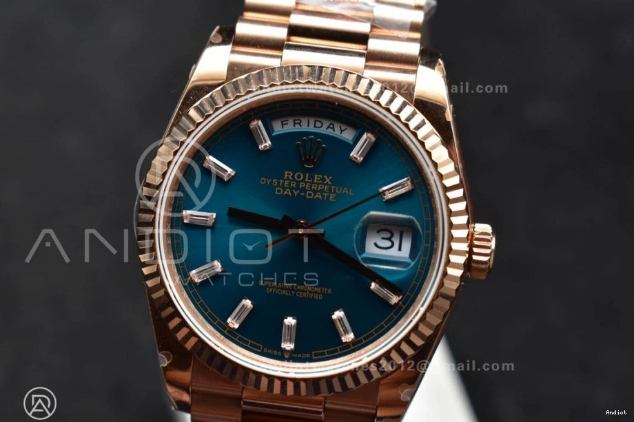 with 36 Stick Diamond Steel RG Bracelet President vr3255 Dial Best 904L QF DayDate (Gain Weight) on V5 Edition Blue 0223